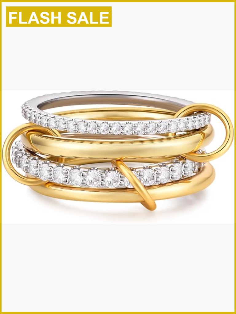 14k Gold Plated Stackable Rings Set, Cubic Zirconia Statement Jewelry, Size 8